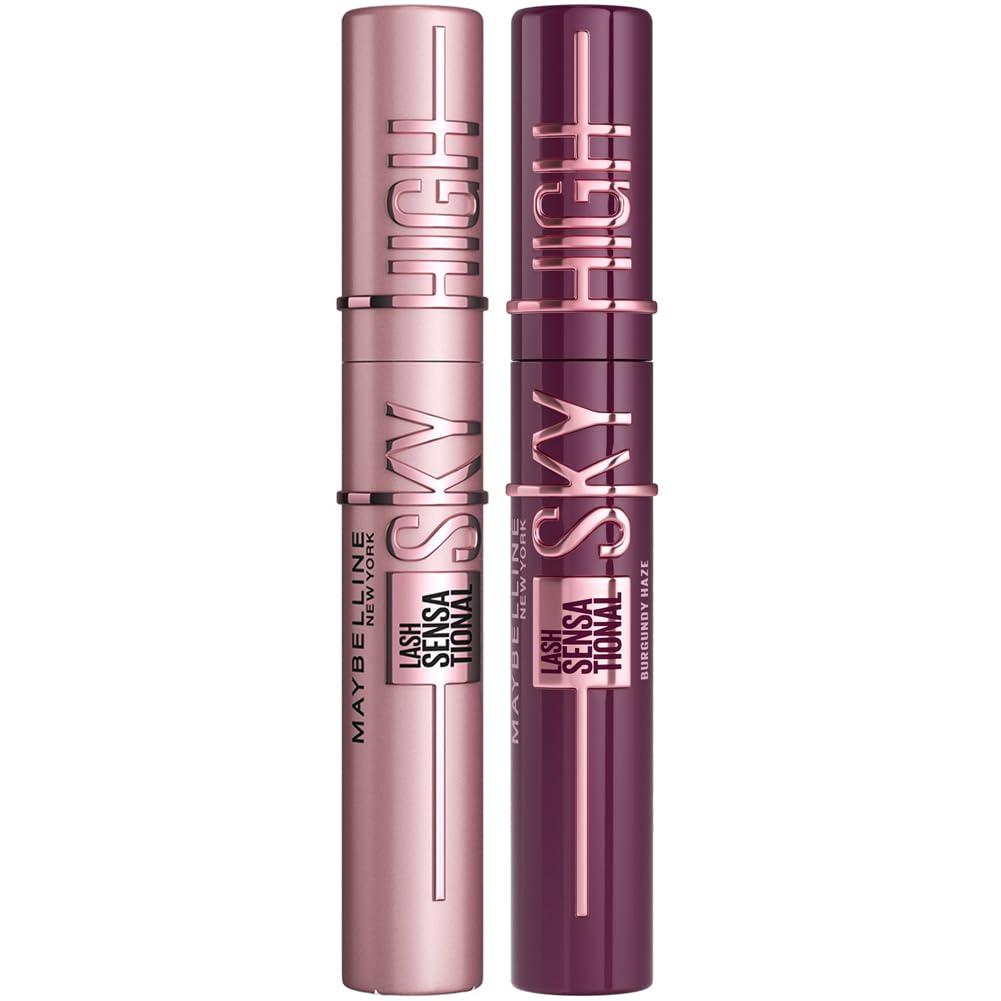Maybelline New York Lash Sensational Sky High Mascara, Volumising & Lengthening Mascara, Washable Flake-Free Formula: Black + Burgundy Haze (Duo Bundle)