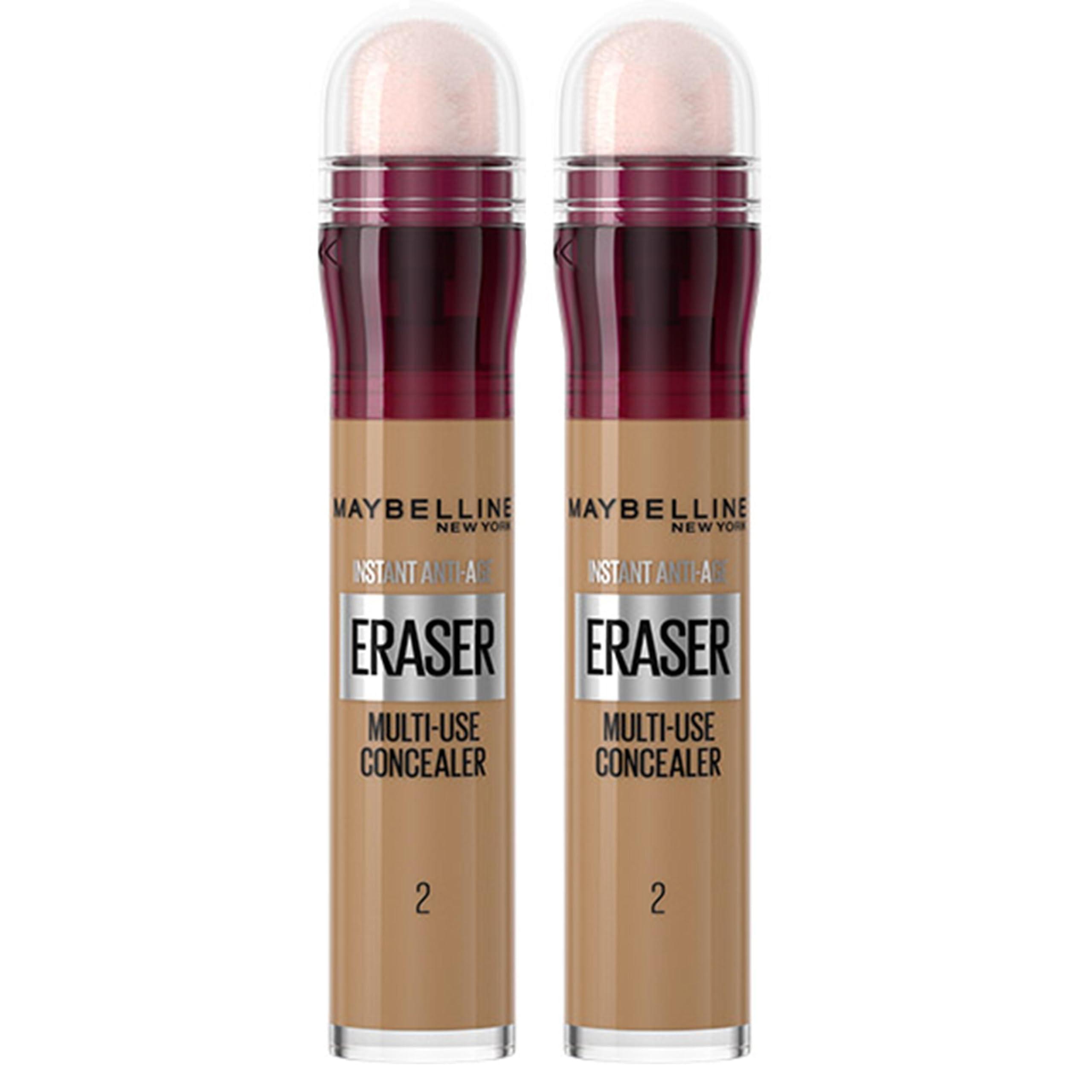 Maybelline Instant Anti-Age Eraser Eye Concealer for Face, Dark Circles, Blemish & Fine Lines Concealer, Full Coverage, Dermatologist Tested, Suitable for Sensitive Skin, Shade: 02 Nude, Duo Bundle