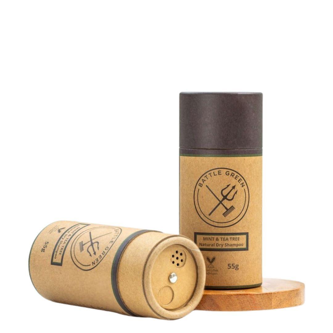 Battle Green Mint & Tea Tree Dry Shampoo Powder 55g Tube - Vegan Friendly, Cruelty Free, Handmade UK, Zero Waste, Plastic Free Refillable