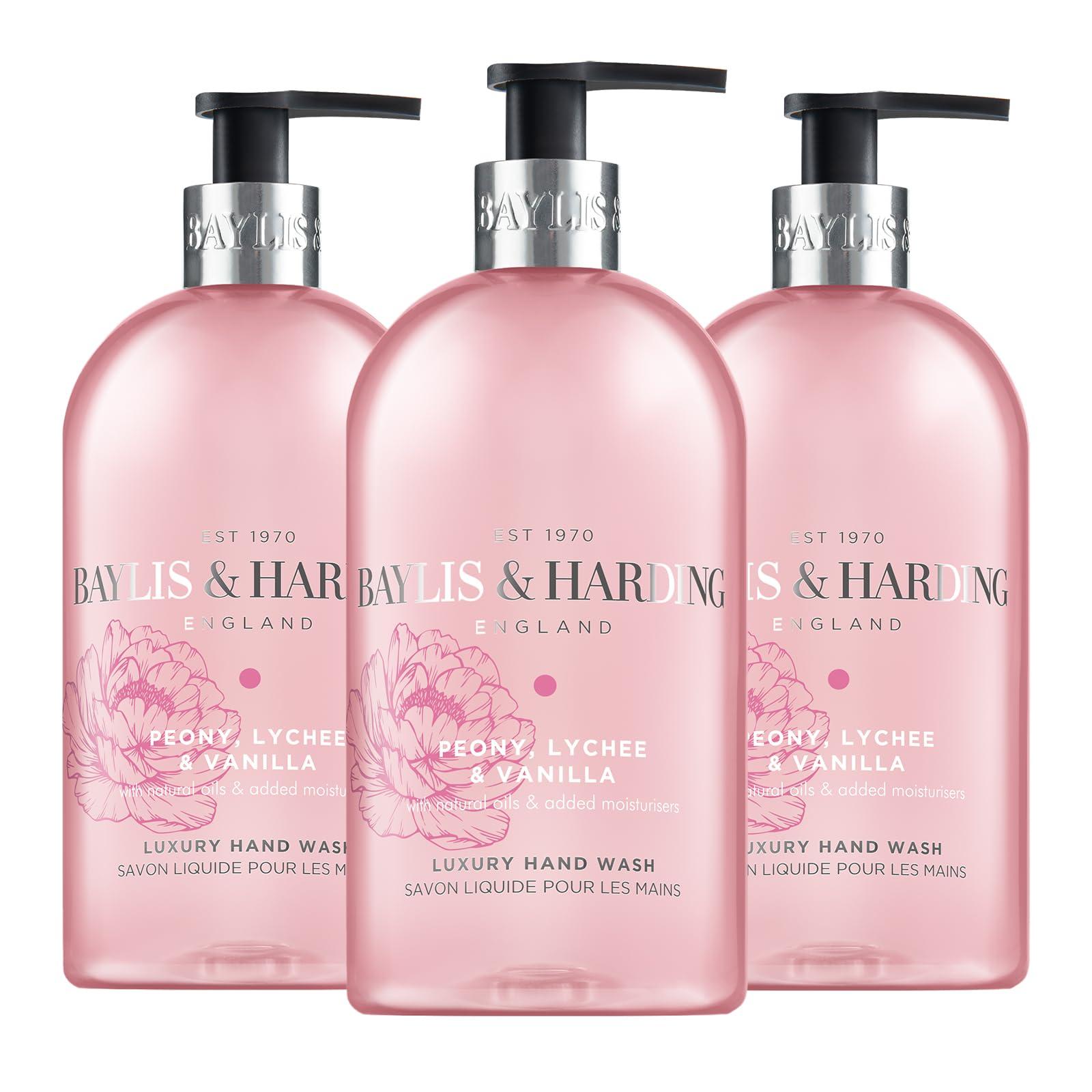 Baylis & Harding Signature Peony, Lychee, Vanilla Hand Wash 500ml (Pack of 3) - Vegan Friendly