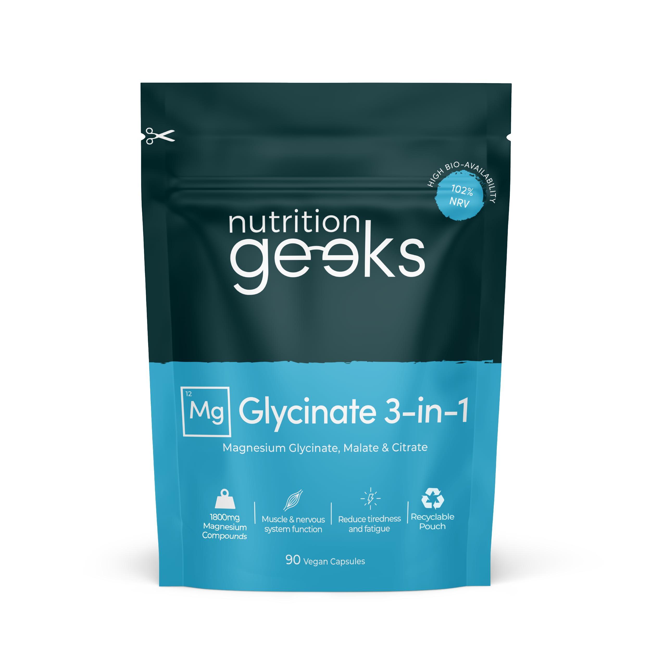 Magnesium Glycinate 3-in-1 Complex - 1800mg Supplements as Bisglycinate, Citrate & Malate 90 Vegan Capsules, Triple High Absorption 384mg Elemental, UK Made (Packaging Design May Vary)