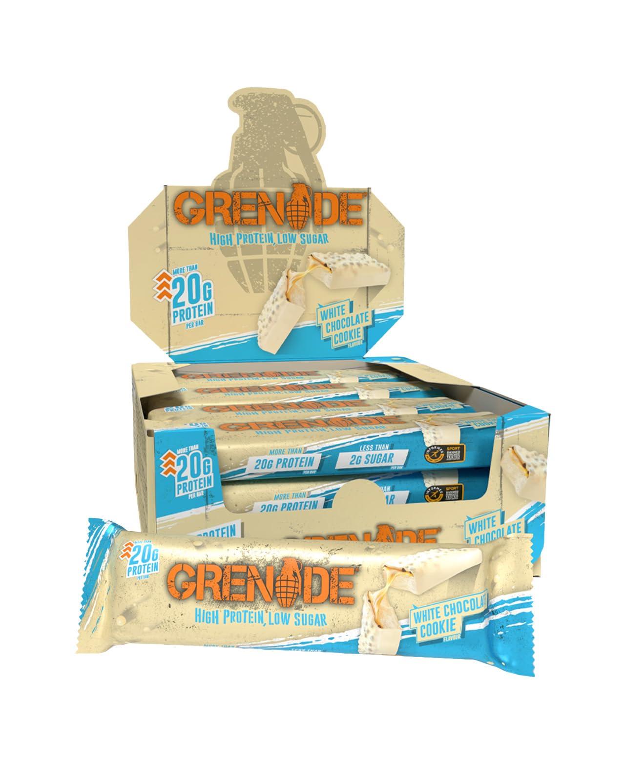 Grenade High Protein, Low Sugar Bar - White Chocolate Cookie, 12 x 60 g (Packaging May Vary)