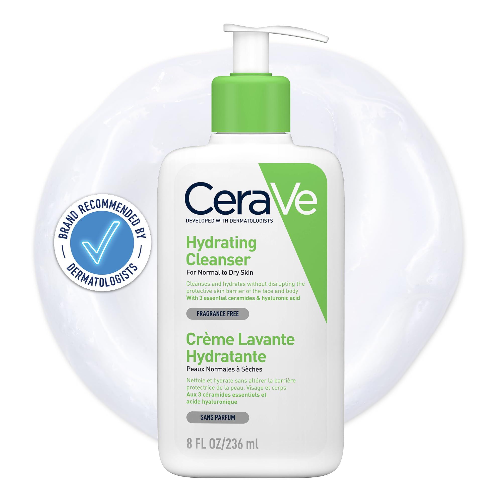 CeraVe Hydrating Cleanser, Face & Body, With 3 essential ceramides & hyaluronic acid, Fragrance & soap free, For normal to dry skin, 236 ml/8 oz