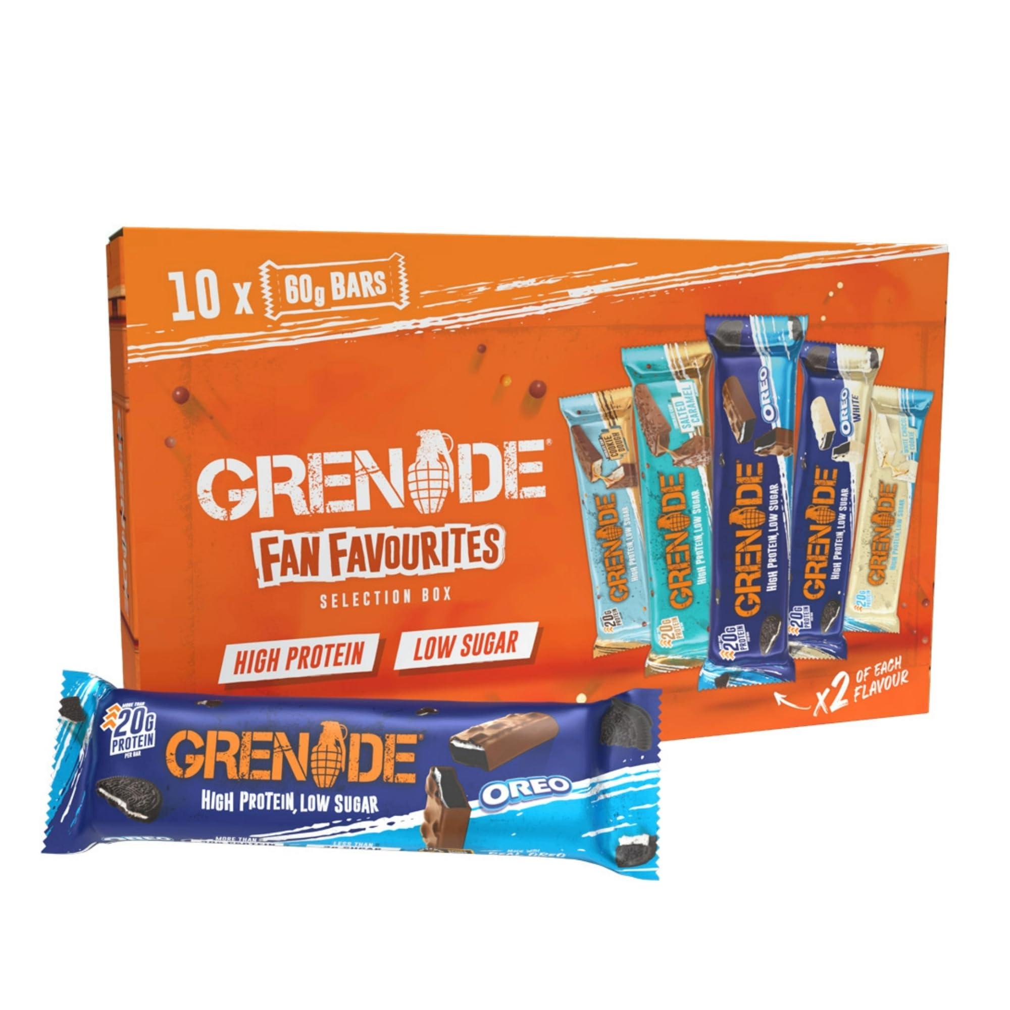 Grenade High Protein, Low Sugar Bar - Fan Favourites Selection Box Protein Bars, 10 x 60 g (Packaging May Vary)