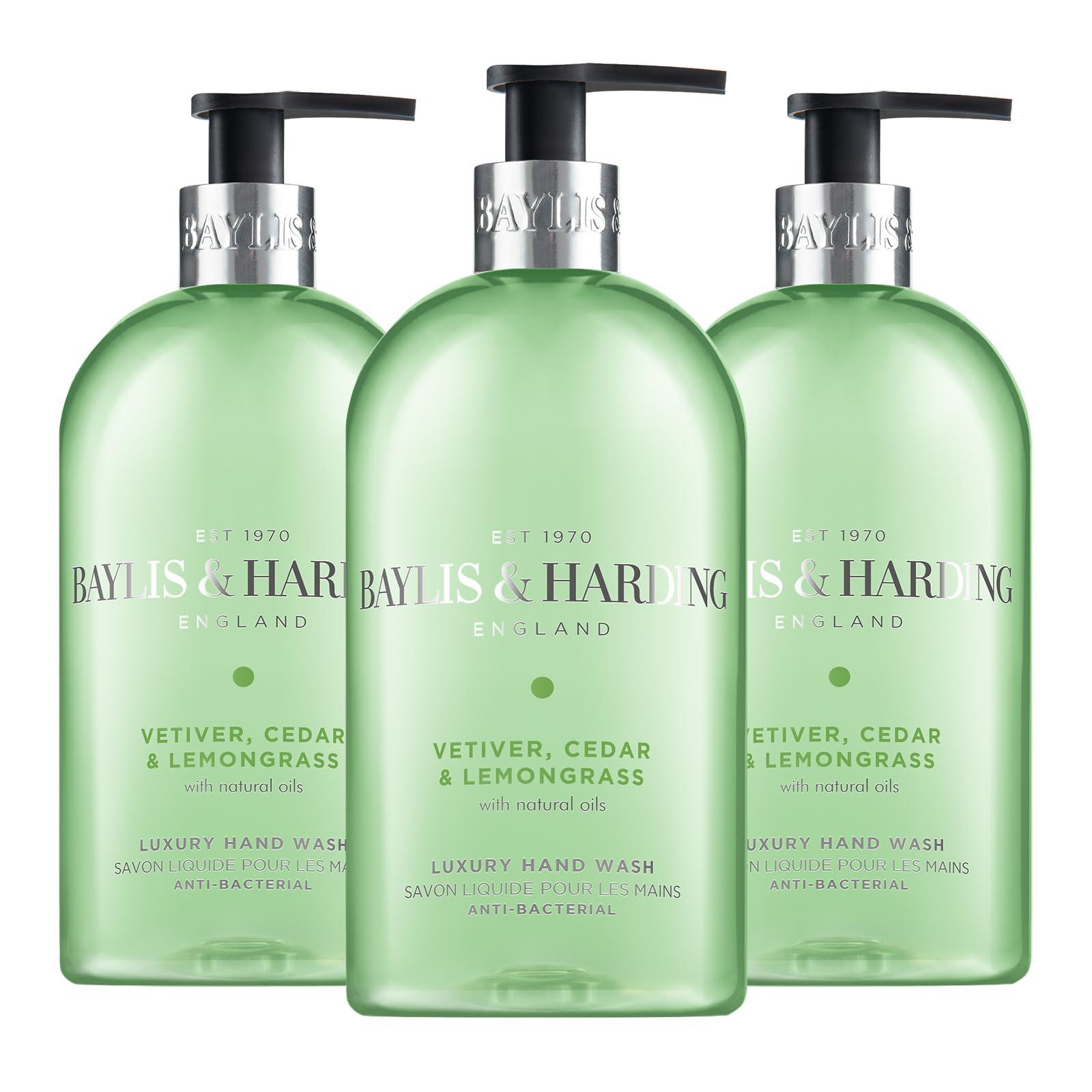 Baylis & Harding Signature Vetiver, Cedar & Lemongrass Anti-Bacterial Hand Wash 500ml (Pack of 3) - Vegan Friendly