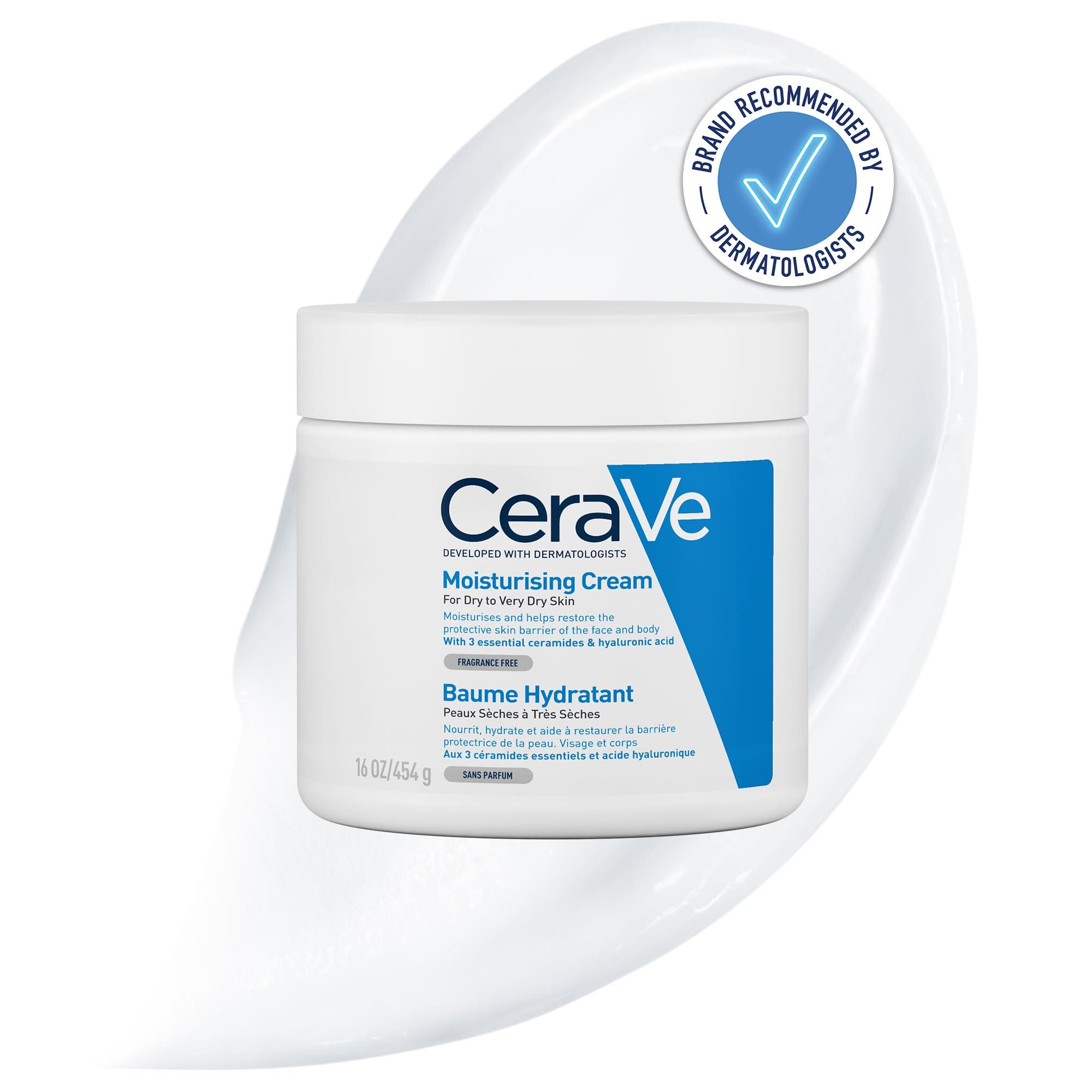 CeraVe Moisturising Cream, Face & Body, With 3 essential ceramides & hyaluronic acid, For dry to very dry skin, 454 g/16 oz