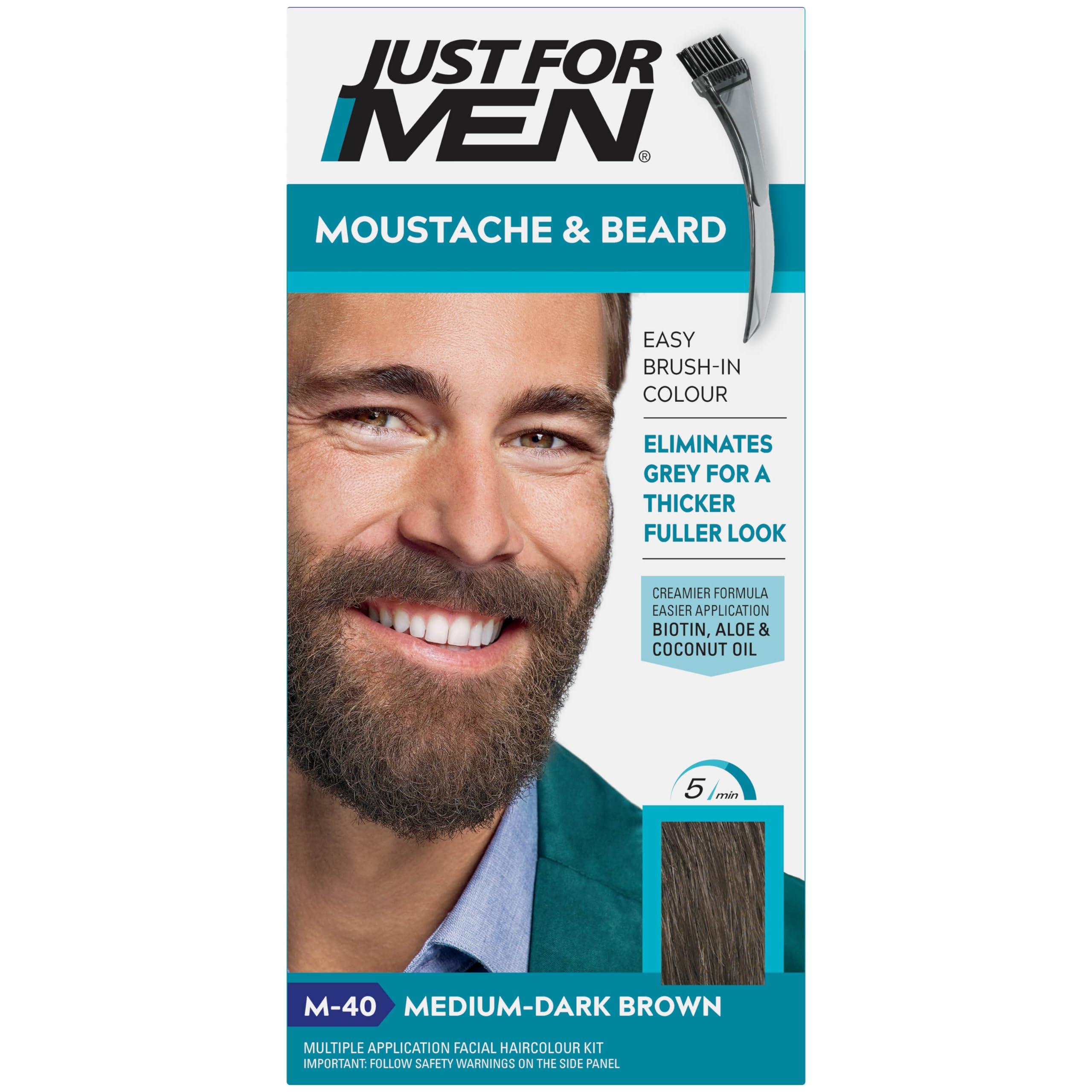 Just for men Moustache & Beard Medium-Dark Brown Dye, Eliminates Grey for a Thicker & Fuller Look � M40