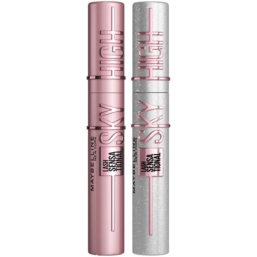Maybelline New York Lash Sensational Sky High Mascara, Volumising & Lengthening Mascara, Washable Flake-Free Formula: Black + Space Diamond (Duo Bundle)