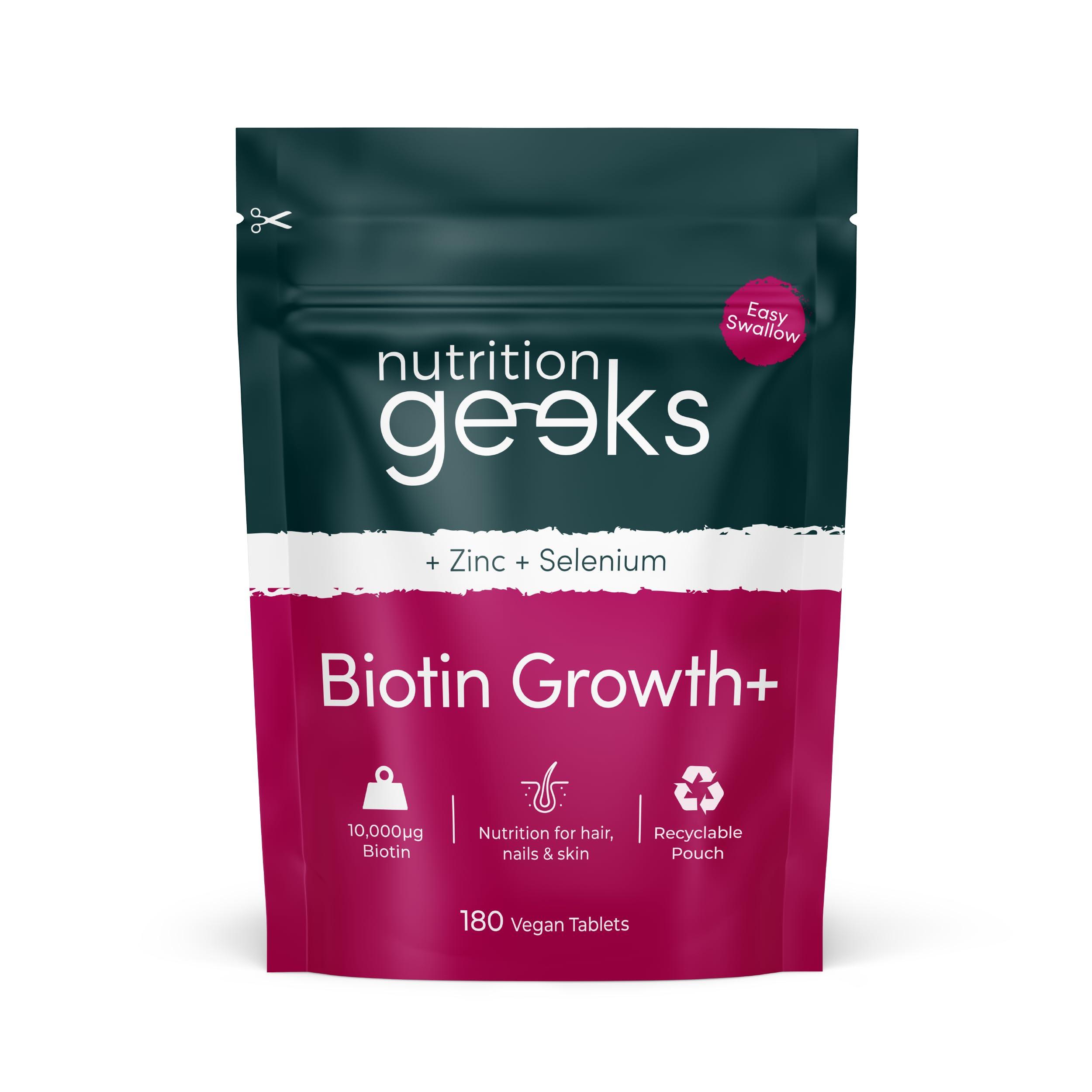 Biotin Hair Growth Supplement - 180 Vegan Tablets Enhanced with Zinc & Selenium, Hair Vitamins Complex - Biotin 10000 mcg - Hair Skin and Nails Vitamins for Women & Men UK (Packaging Design May Vary)