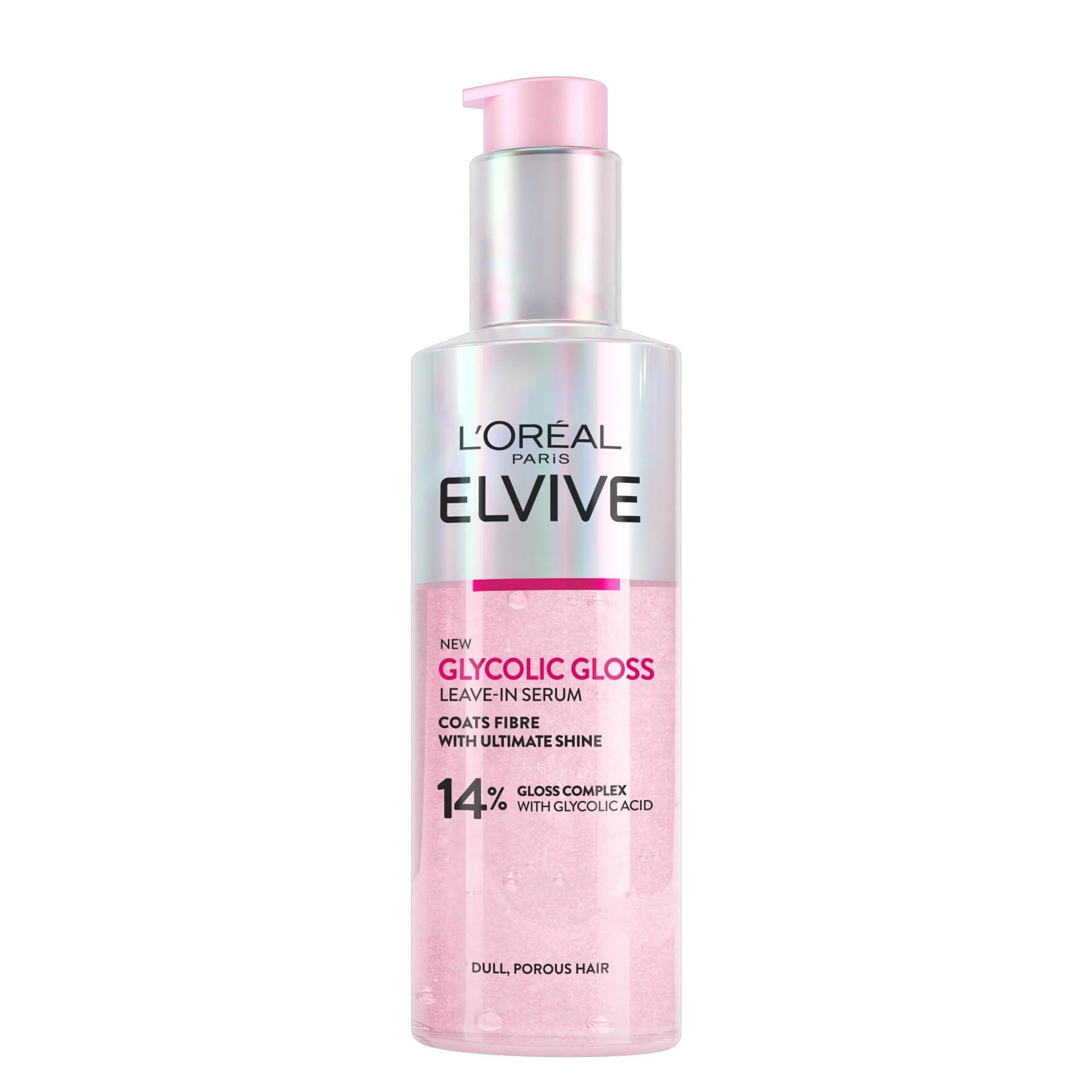 L'Oreal Paris Elvive Glycolic Gloss Leave-In Serum, With Gloss Complex and Glycolic Acid, Fills and Seals Hair Fibres, For Long-lasting Smooth & Shiny Hair, Ideal for Dull Hair, 150ml