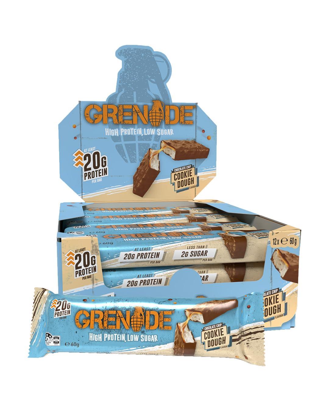 Grenade High Protein, Low Sugar Bar - Chocolate Chip Cookie Dough, 12 x 60 g (Packaging May Vary)