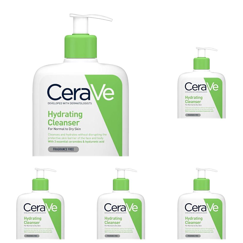 CeraVe Hydrating Cleanser for Normal to Dry Skin 236 ml with Hyaluronic Acid and 3 Essential Ceramides (Pack of 5)